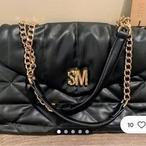 Steve Madden Black Quilted Shoulder Bag with Gold Chain